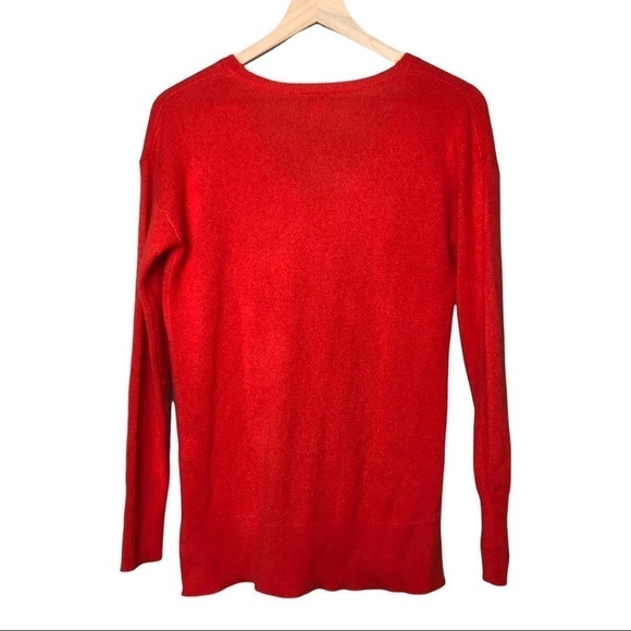 HALOGEN 100% Cashmere Sweater Autumn Red V-Neck‎ Fall Holiday Pullover Size S - Picture 5 of 8
